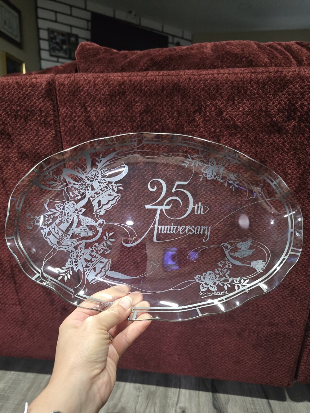 Lefton 1984 Vintage 25th Anniversary Etched Glass Serving Platter